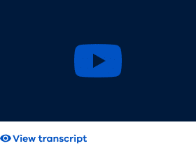 Wireframe of current video component has a rectangle with a play icon in the middle, followed by a link to view the transcript.