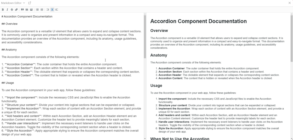 Markdown Editor to polish component documentation in Airtable.