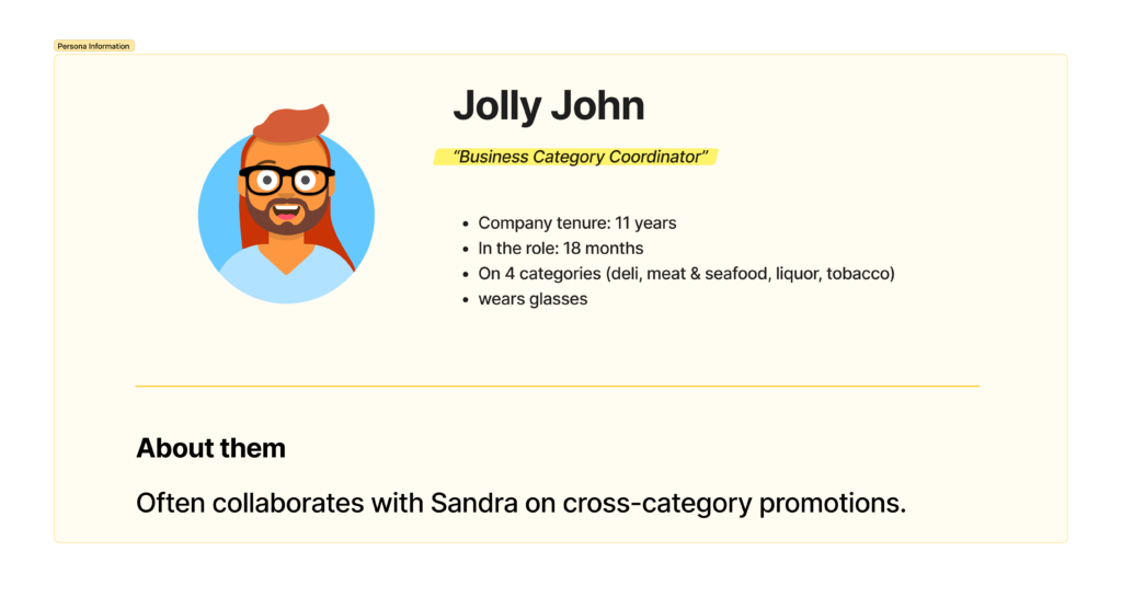 Persona of John who works on promotions for product categories including meat and seafood.